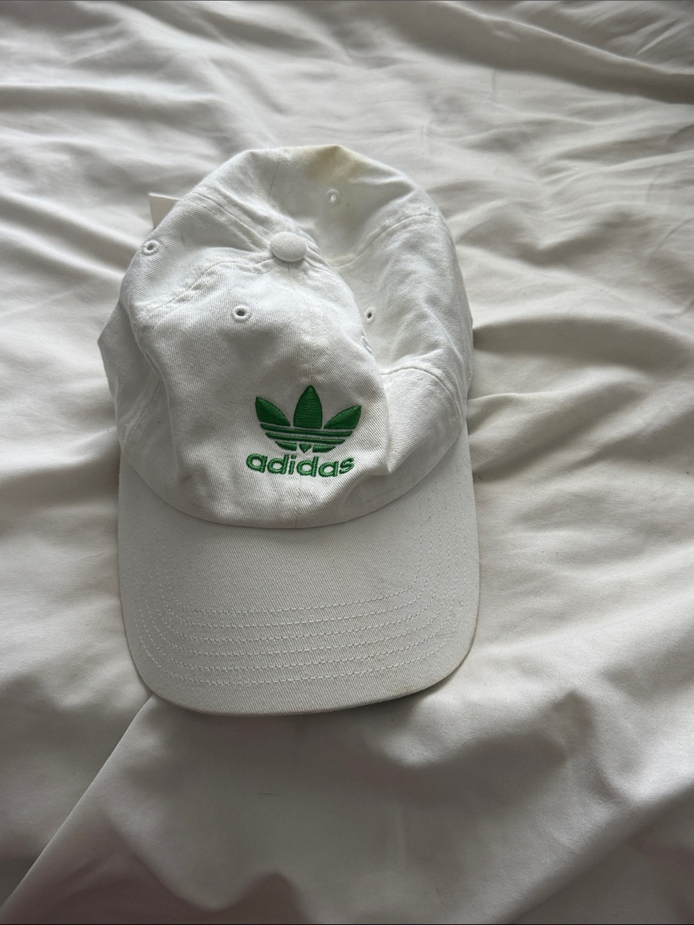 adidas White Cap with Green Trefoil Logo